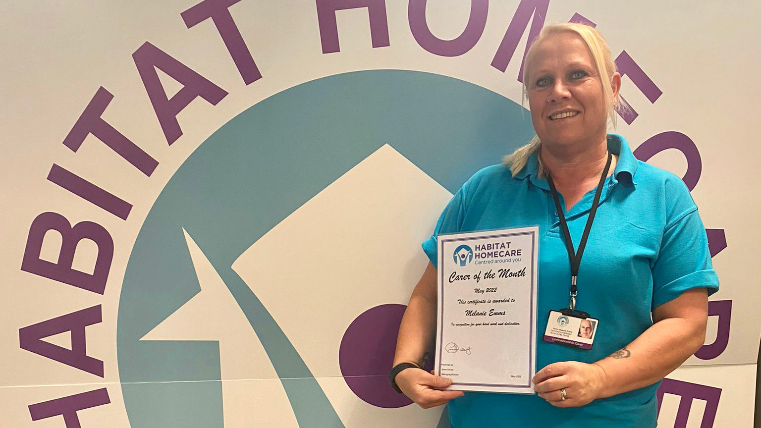 Melanie Emms wins Habitat Homecare’s Carer of the Month award Swansea